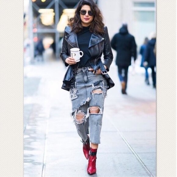 R13 Double Classic Shredded Jeans Leyton Blue Size 25 - Picture 4 of 14